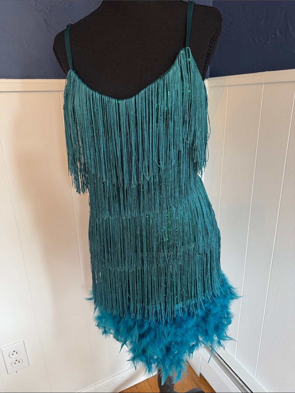 Teal Fringe & Feather Party Dress